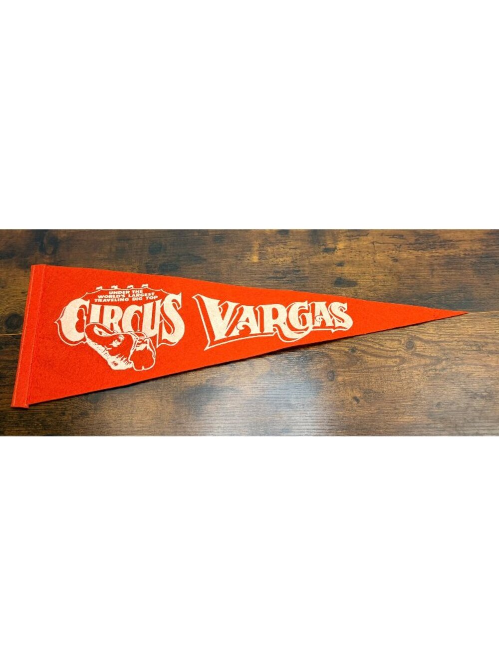 Vintage Circus Vargas Felt Pennant With White Graphics On Orange Felt